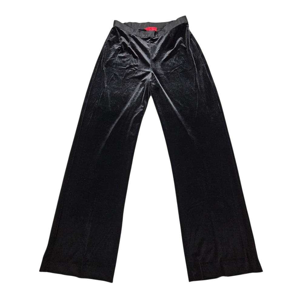 JS Collections Womens Evening Pants Sz 4 Black Stretch Velvet Wide Leg Side Zip